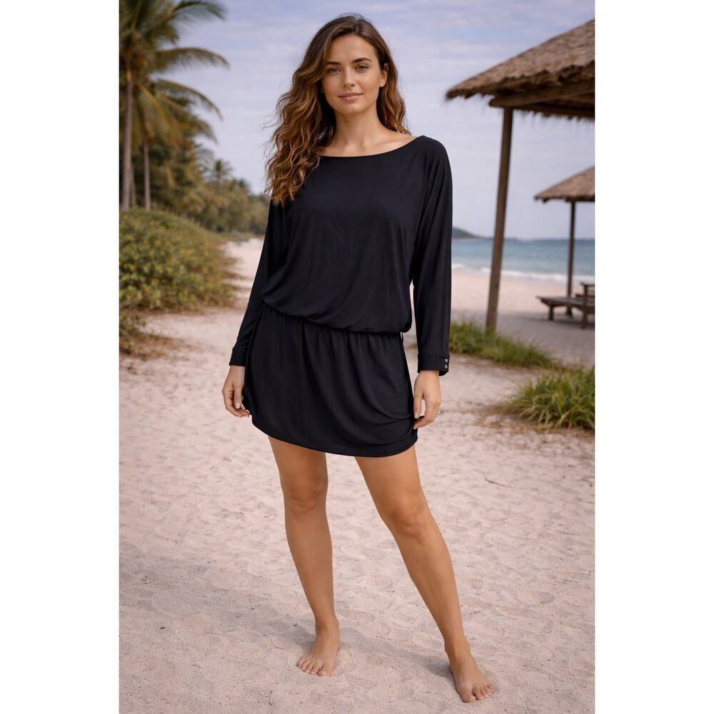 White House Black Market Black Stretch Knit Long Sleeve Ruched Side Dress XL